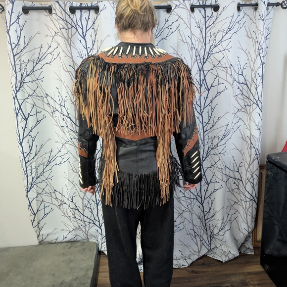 Fringe Leather Jacket with Beaded Accents - Picture 5 of 12